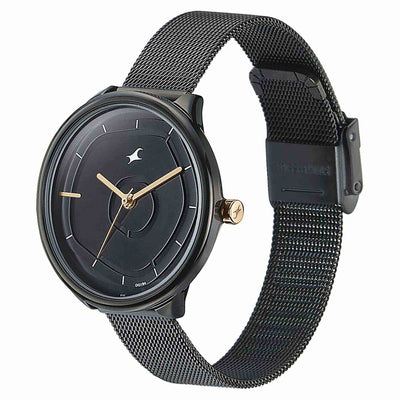 Fastrack Stunners Quartz Analog Black Dial Stainless Steel Strap Watch for Girls