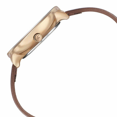 Fastrack Stunners Multifunction Rose Gold Dial Brown Leather Strap Watch For Girls