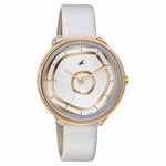 Fastrack Stunners Multifunction Rose Gold Dial White Leather Strap Watch For Girls