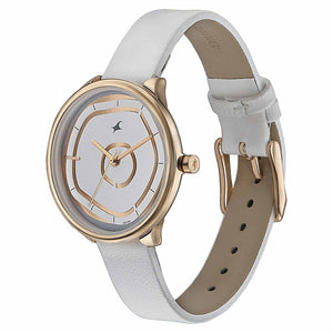 Fastrack Stunners Multifunction Rose Gold Dial White Leather Strap Watch For Girls