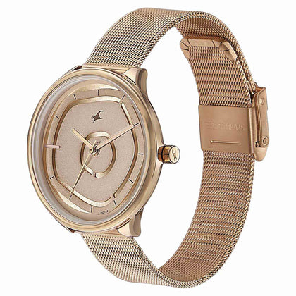 Fastrack Stunners Quartz Multifunction Rose Gold Dial Stainless Steel Strap Watch for Girls