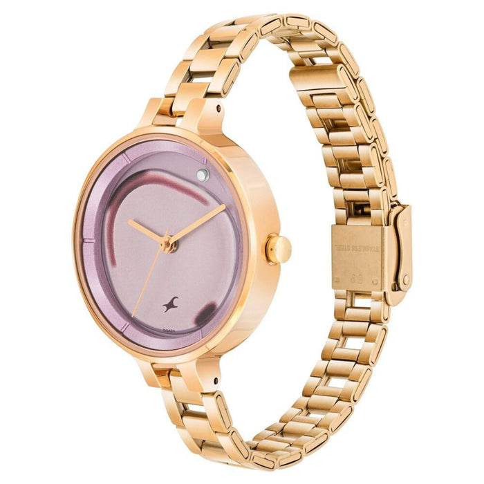 Fastrack MetaWe Quartz Analog Pink Dial Stainless Steel Strap Watch For Girls