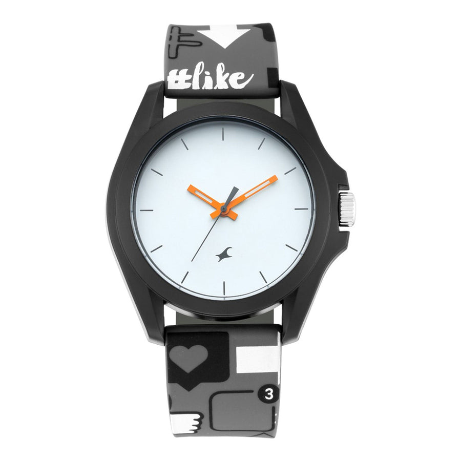 Fastrack Hashtag Quartz Analog White Dial Silicone Strap Unisex Watch