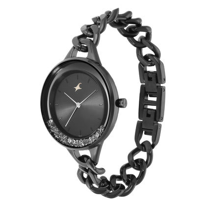 Fastrack Glitch Quartz Analog Black Dial Metal Strap Watch for Girls