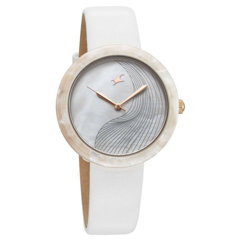Fastrack Younique Quartz Analog Mother Of Pearl Dial LeatherStrap Watch For Girls 68035KL01