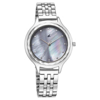 Fastrack Stunners Mother of Pearl Dial Silver Metal Strap Analog Watch for Women