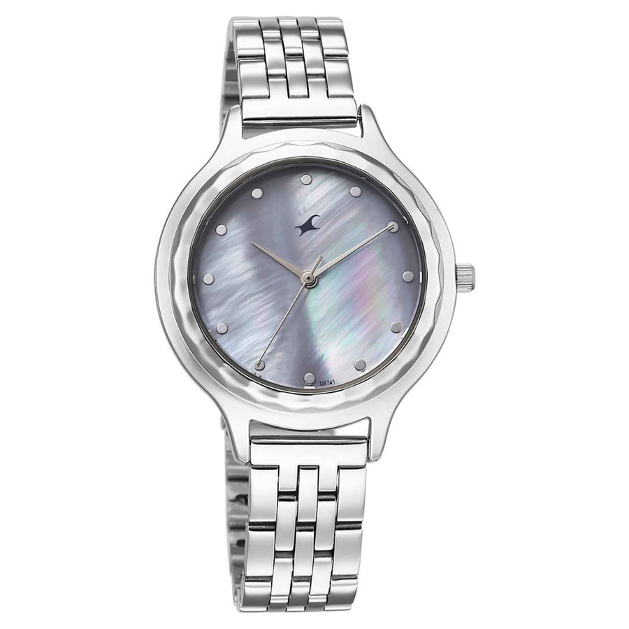 Fastrack Stunners Mother of Pearl Dial Silver Metal Strap Analog Watch for Women