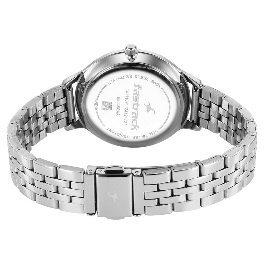 Fastrack Stunners Mother of Pearl Dial Silver Metal Strap Analog Watch for Women