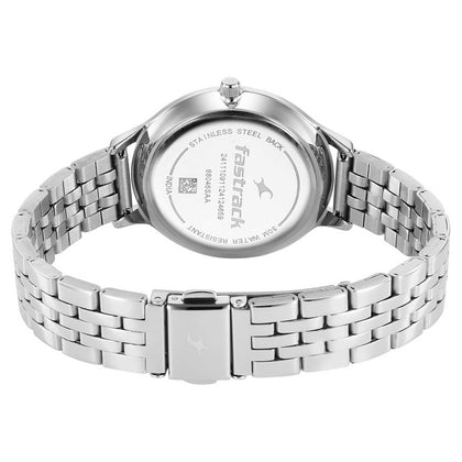 Fastrack Stunners Mother of Pearl Dial Silver Metal Strap Analog Watch for Women
