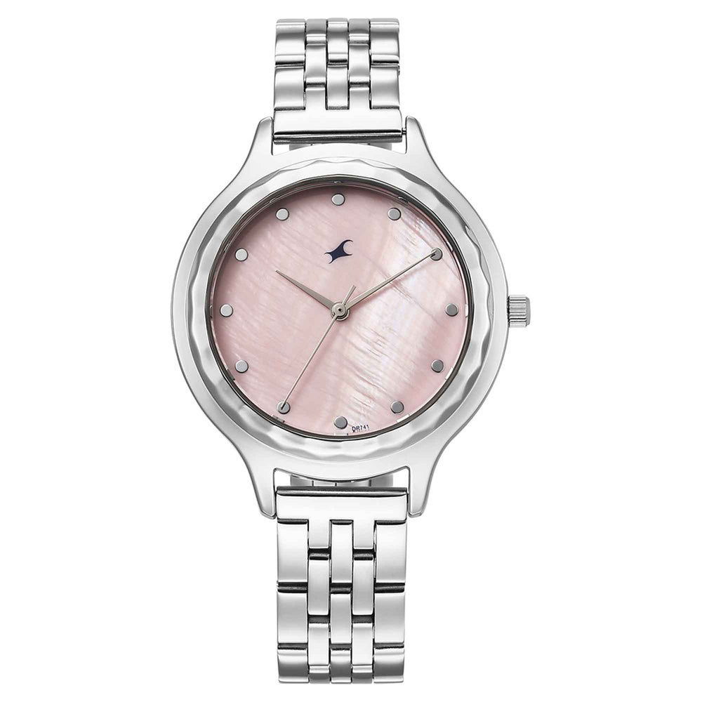 Fastrack Stunners Mother of Pearl Dial Silver Metal Strap Analog Watch for Women