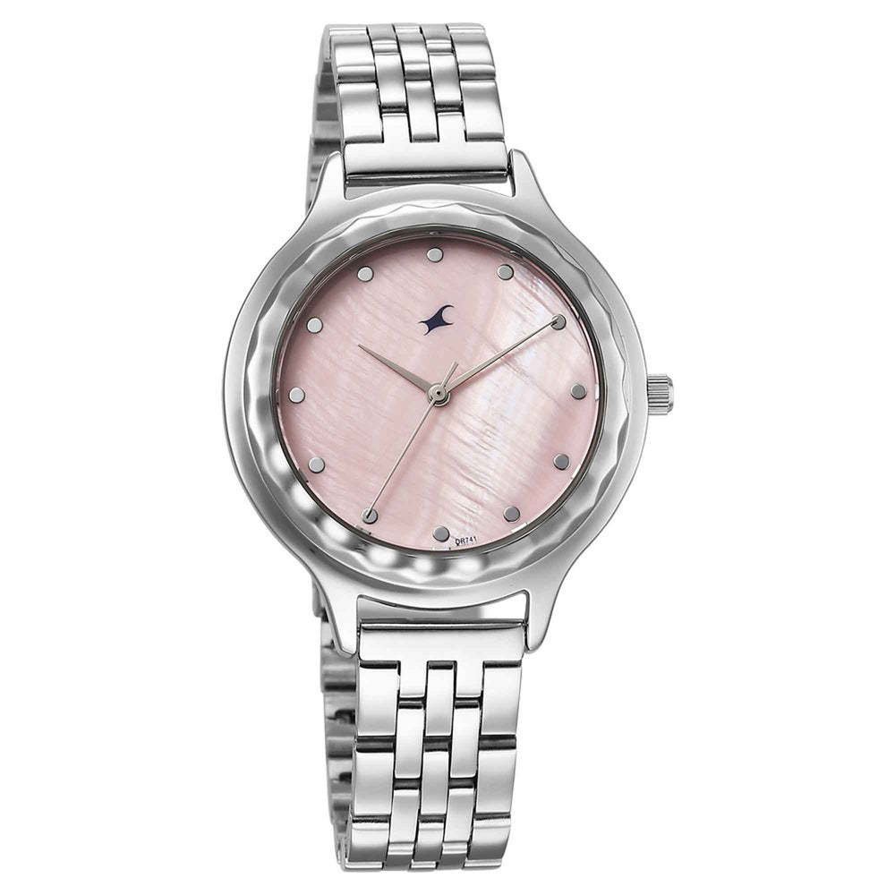 Fastrack Stunners Mother of Pearl Dial Silver Metal Strap Analog Watch for Women