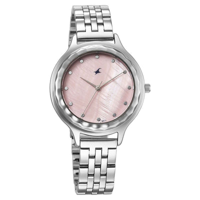 Fastrack Stunners Mother of Pearl Dial Silver Metal Strap Analog Watch for Women