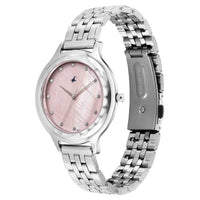 Fastrack Stunners Mother of Pearl Dial Silver Metal Strap Analog Watch for Women