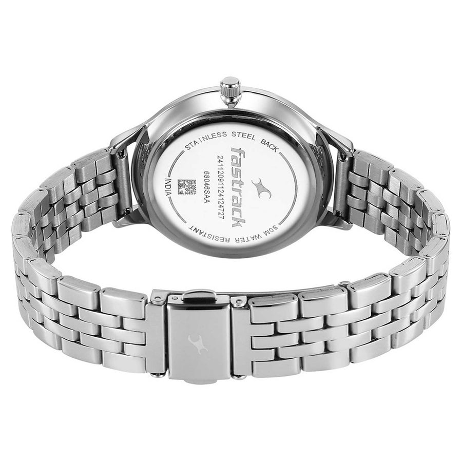 Fastrack Stunners Mother of Pearl Dial Silver Metal Strap Analog Watch for Women