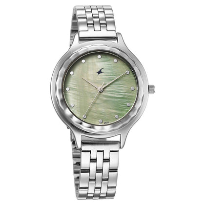 Fastrack Stunners Mother of Pearl Dial Silver Metal Strap Analog Watch for Women