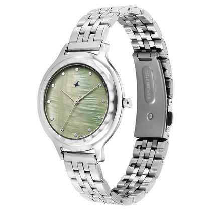 Fastrack Stunners Mother of Pearl Dial Silver Metal Strap Analog Watch for Women