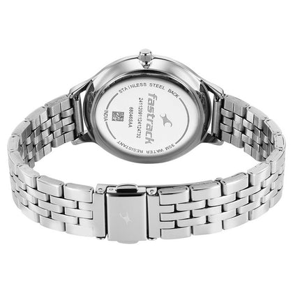 Fastrack Stunners Mother of Pearl Dial Silver Metal Strap Analog Watch for Women