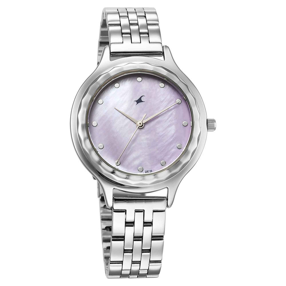 Fastrack Stunners Mother of Pearl Dial Silver Metal Strap Analog Watch for Women