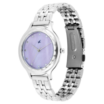 Fastrack Stunners Mother of Pearl Dial Silver Metal Strap Analog Watch for Women