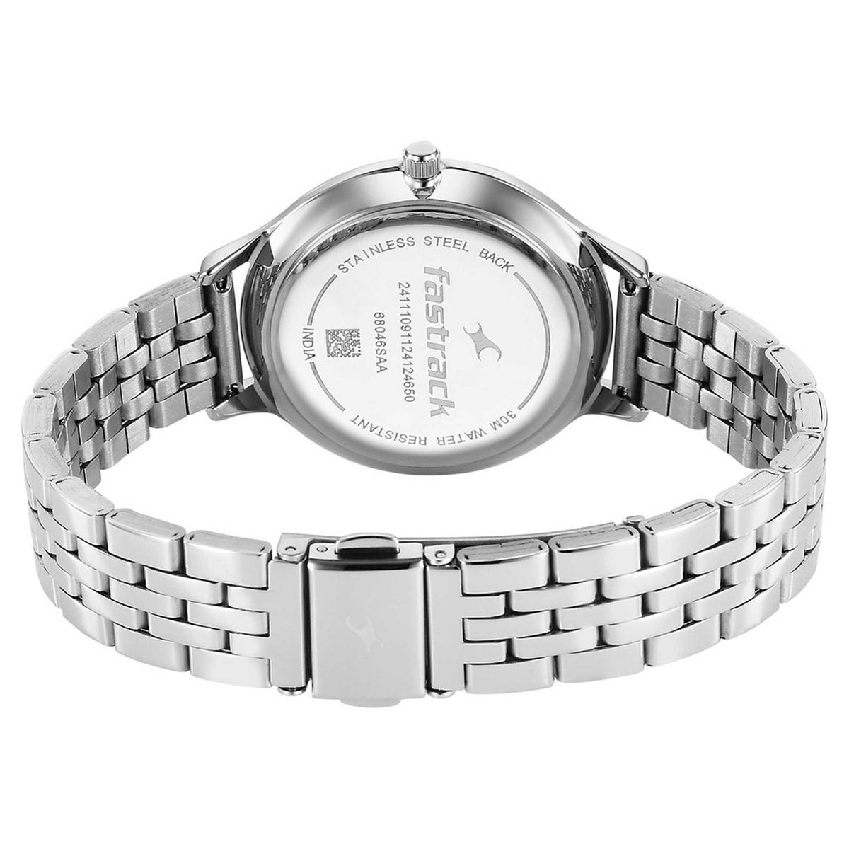 Fastrack Stunners Mother of Pearl Dial Silver Metal Strap Analog Watch for Women