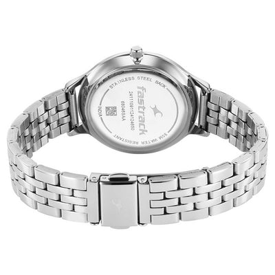 Fastrack Stunners Mother of Pearl Dial Silver Metal Strap Analog Watch for Women