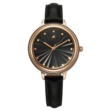 Fastrack Stunners Black Dial Leather Strap Analog Watch for Women