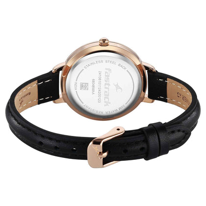 Fastrack Stunners Black Dial Leather Strap Analog Watch for Women