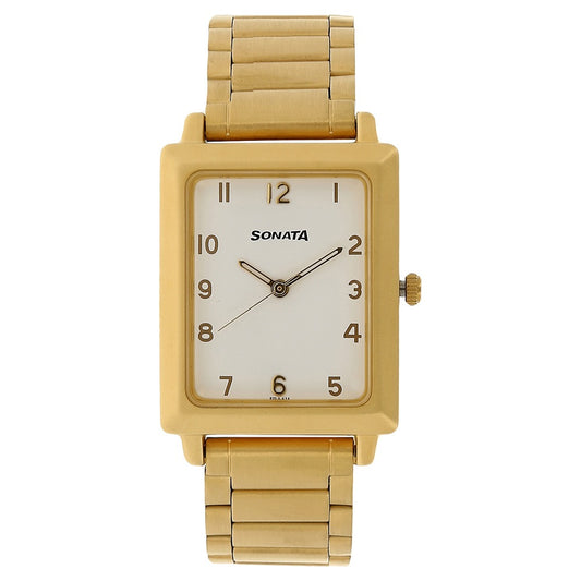 Sonata Quartz Analog White Dial Stainless Steel Strap Watch for Men
