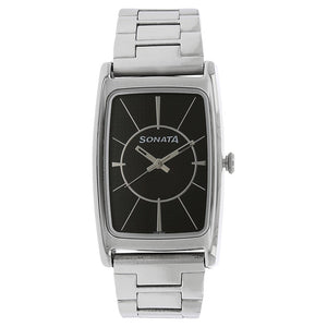 Sonata Quartz Analog Black Dial Stainless Steel Strap Watch for Men