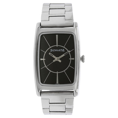Sonata Quartz Analog Black Dial Stainless Steel Strap Watch for Men