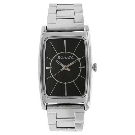 Sonata Quartz Analog Black Dial Stainless Steel Strap Watch for Men