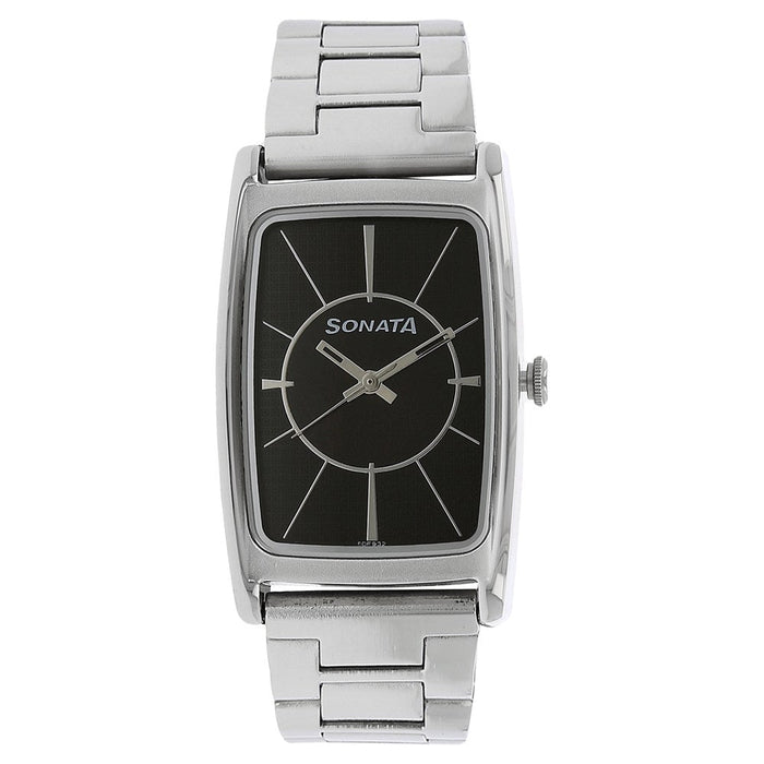 Sonata Quartz Analog Black Dial Stainless Steel Strap Watch for Men