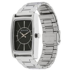 Sonata Quartz Analog Black Dial Stainless Steel Strap Watch for Men