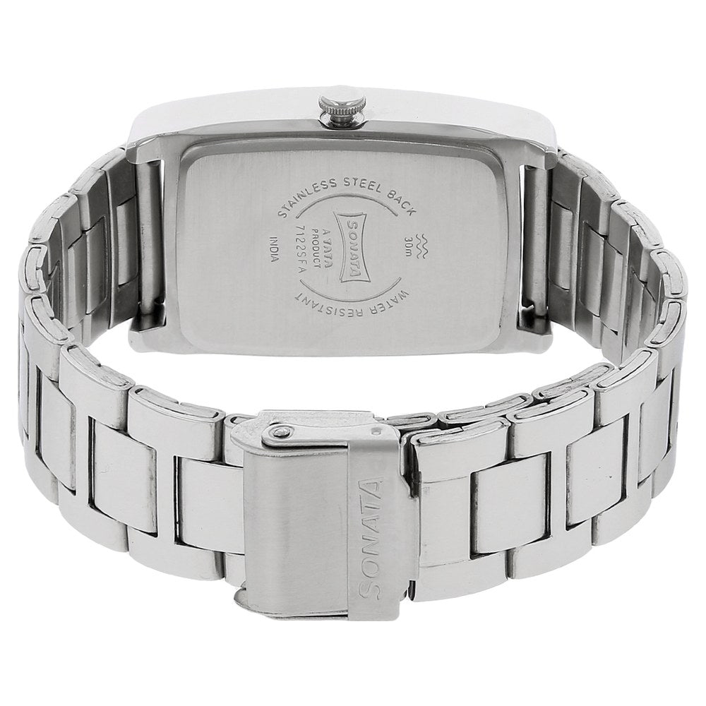 Sonata Quartz Analog Black Dial Stainless Steel Strap Watch for Men
