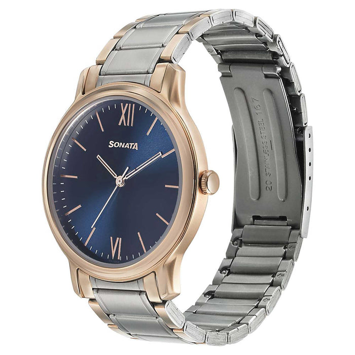 Sonata Beyond Gold Quartz Analog Blue Dial Metal Strap Watch for Men