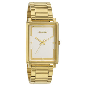 Sonata Quartz Analog White Dial Stainless Steel Strap Watch for Men