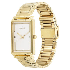 Sonata Quartz Analog White Dial Stainless Steel Strap Watch for Men