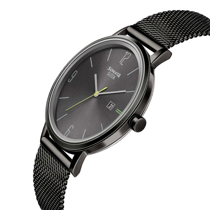 Sonata Quartz Analog with Date Grey Dial Stainless Steel Strap Watch for Men