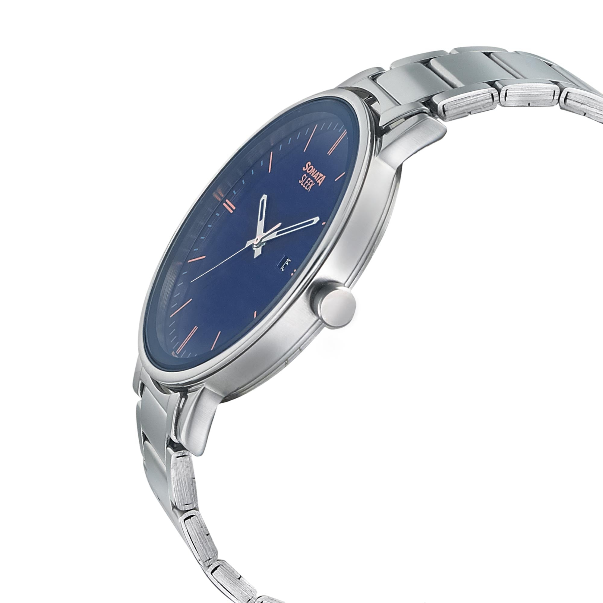Sonata Quartz Analog Blue Dial Stainless Steel Strap Watch for Men