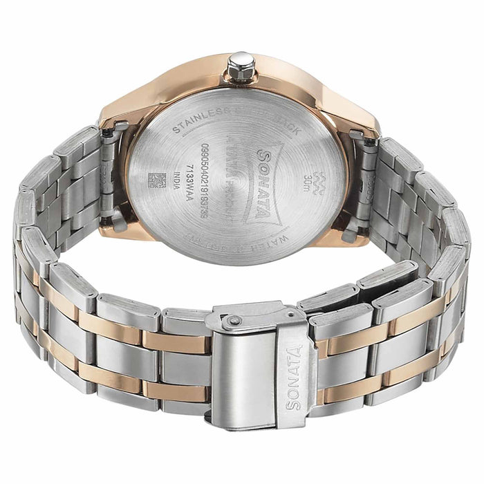 Sonata Quartz Analog with Day and Date Blue Dial Bimetal Strap Watch for Men