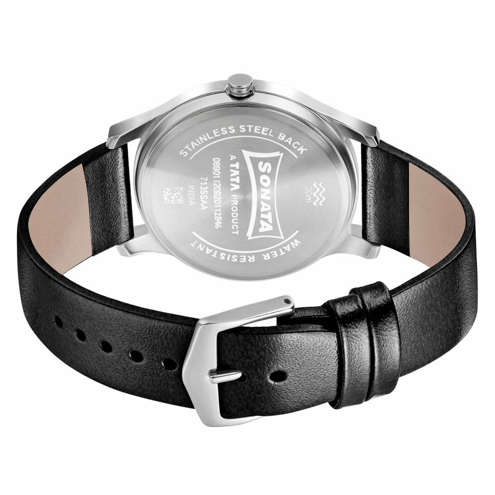 Sonata Quartz Analog Silver Dial Leather Strap Watch for Men