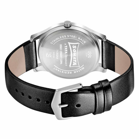 Sonata Quartz Analog Silver Dial Leather Strap Watch for Men