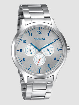 Sonata Quartz Analog Silver Dial Metal Strap Watch for Men