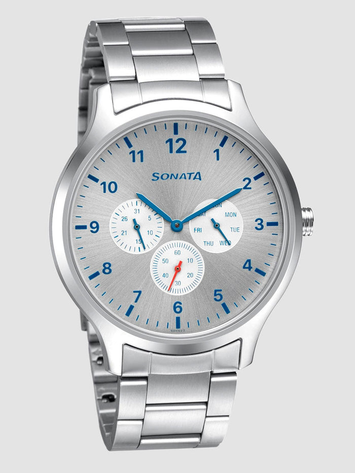 Sonata Quartz Analog Silver Dial Metal Strap Watch for Men