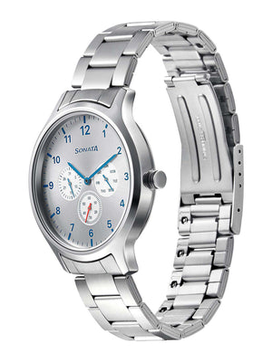 Sonata Quartz Analog Silver Dial Metal Strap Watch for Men