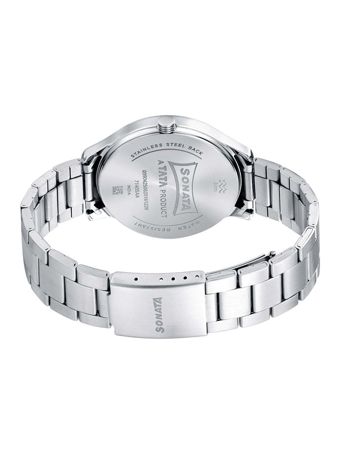 Sonata Quartz Analog Silver Dial Metal Strap Watch for Men