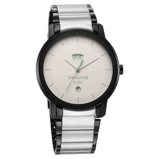 Sleek Grey Dial Alog with Day and Date Watch for Men