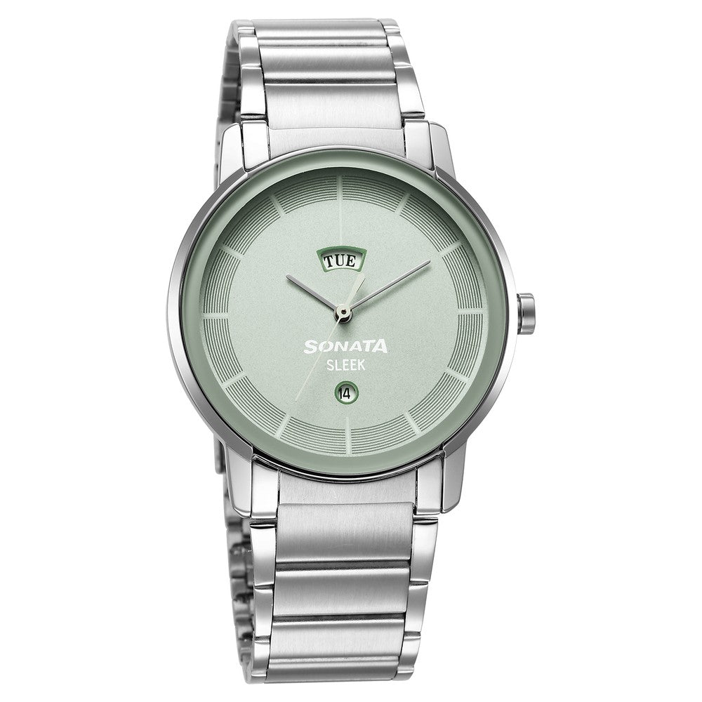 Sleek Green Dial Analog with Day and Date Watch for Men