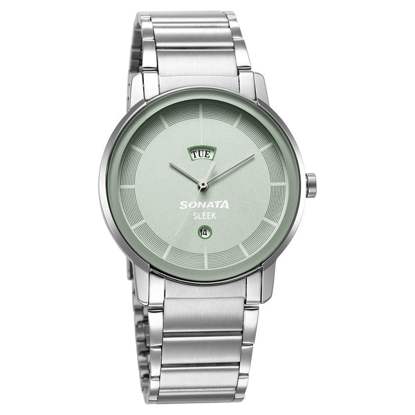 Sleek Green Dial Analog with Day and Date Watch for Men
