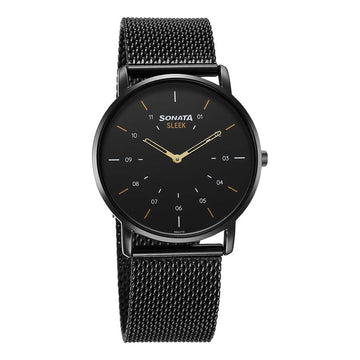 Sonata Fashion Black Dial Metal Strap Analog Watch for Men